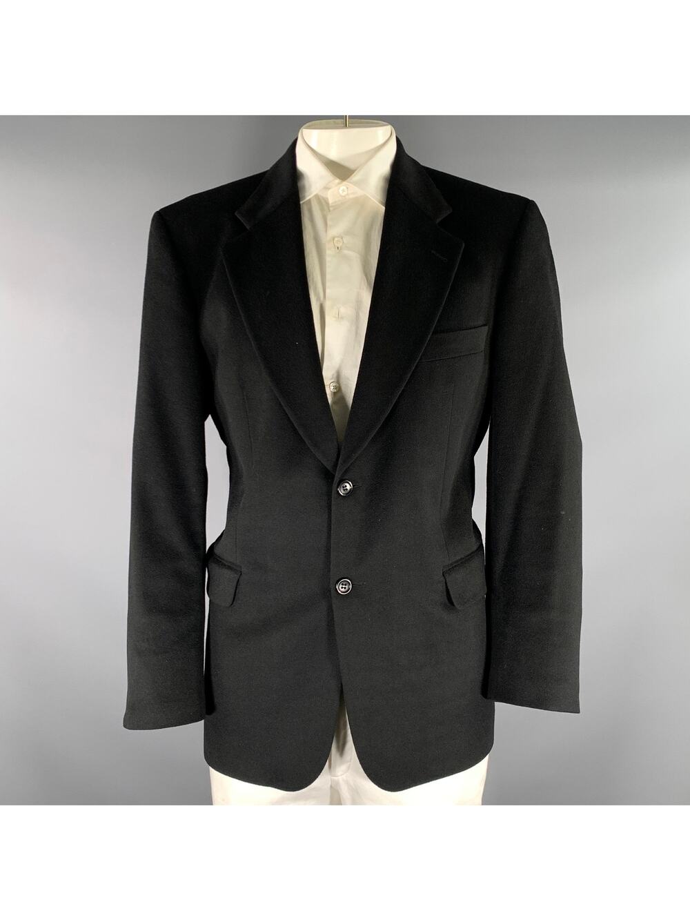BALLY Chest Size 42 Black Textured Cashmere Notch Lapel Sport Coat